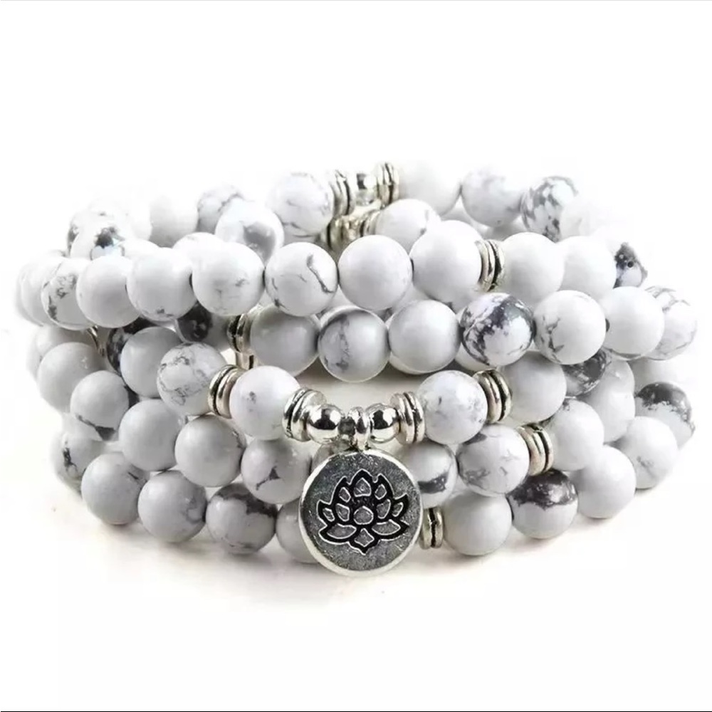 Howlite 108 Bead lotus charm wrap Bracelet Necklace